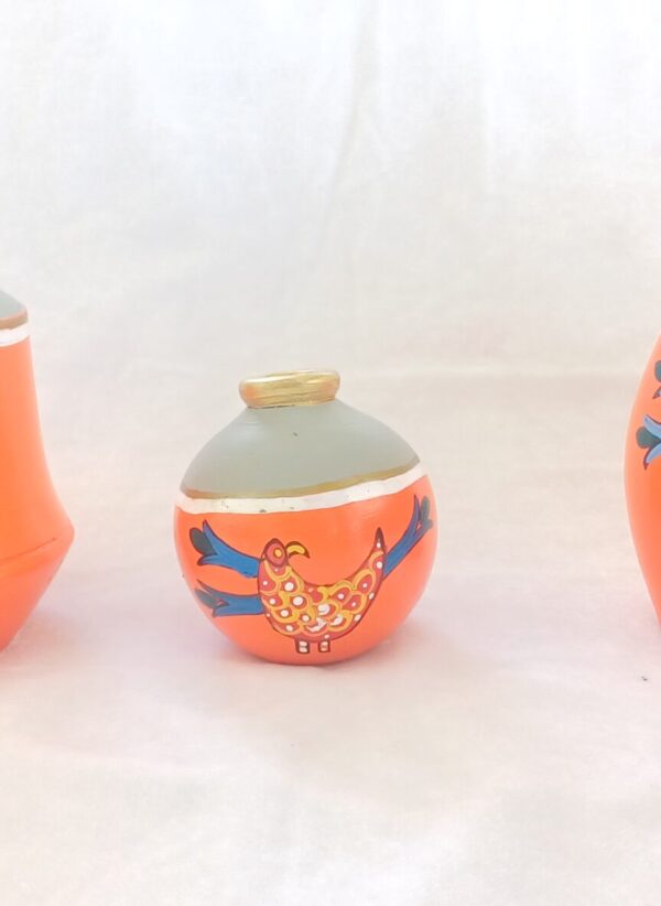 Decorative Ceramic Vases with Bird Design, Orange and Grey, Set of 3 - Image 2