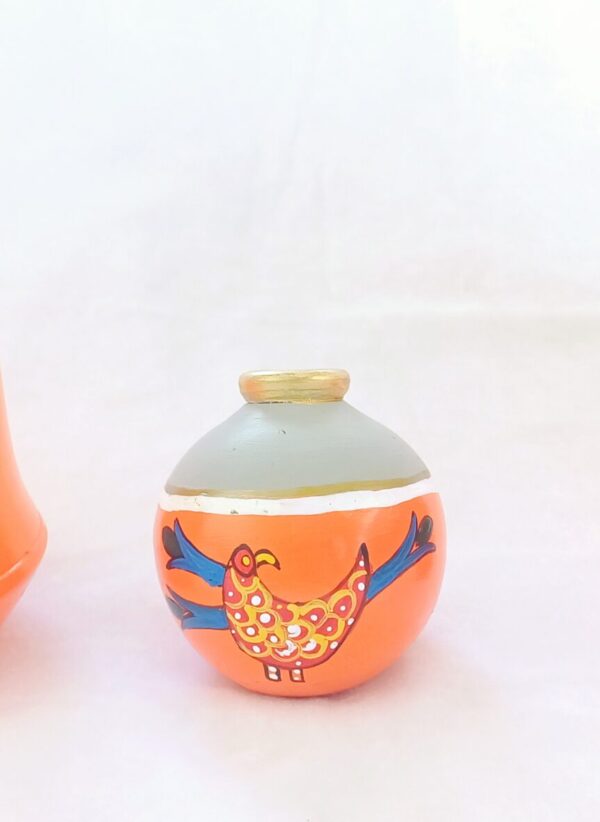 Decorative Ceramic Vases with Bird Design, Orange and Grey, Set of 3 - Image 5
