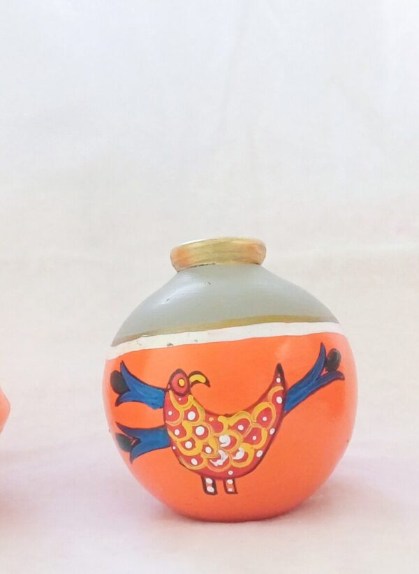 Decorative Ceramic Vases with Bird Design, Orange and Grey, Set of 3 - Image 7
