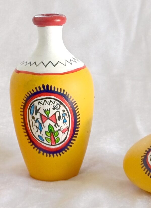 Decorative Terracotta Vases with Tribal Mandala Design, Yellow and Red, Set of 3 - Image 7