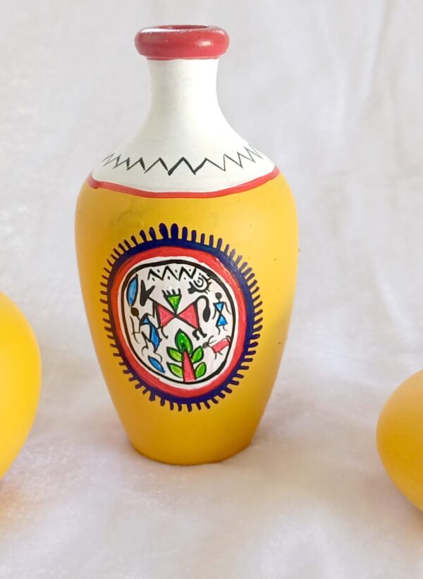 Decorative Terracotta Vases with Tribal Mandala Design, Yellow and Red, Set of 3 - Image 8