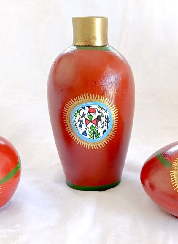 Terracotta Vase Set, Mandala Art with Dance Design, Brown and Golden Colour, 3 Pieces - Image 5