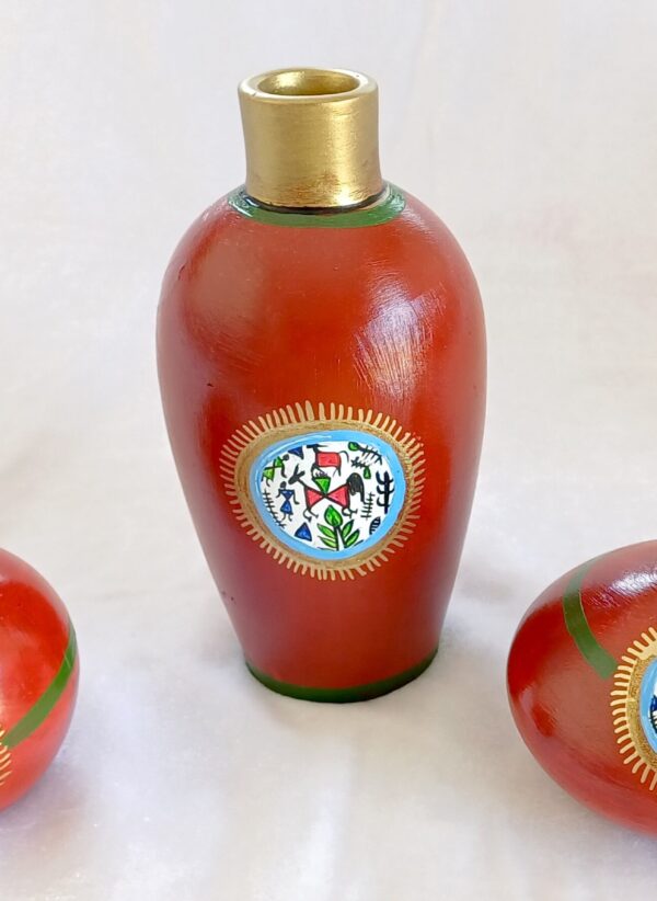Terracotta Vase Set, Mandala Art with Dance Design, Brown and Golden Colour, 3 Pieces - Image 6