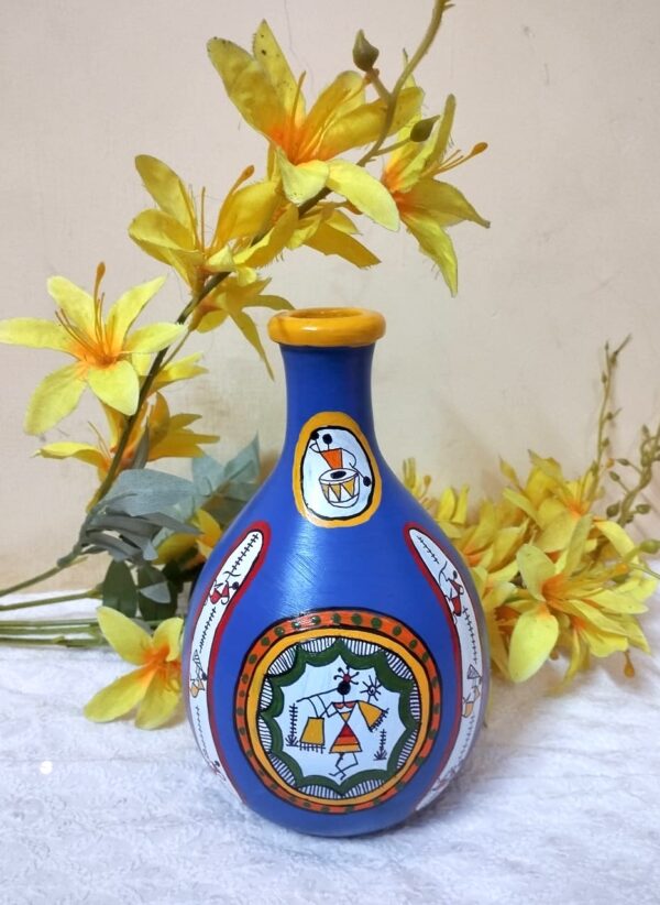 Terracotta Mandala Art Vase with Human Design, Blue Color