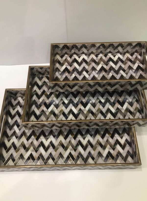 Wooden Rectangle Kitchen Serving Tray - Pyramid shapes with White, Grey and Black Color - Set of 3 - Image 5
