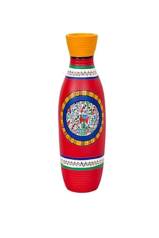 Handcrafted Terracotta Decorative Vase, Traditional Mandala Design, Red and Yellow, 1-Piece - Image 2