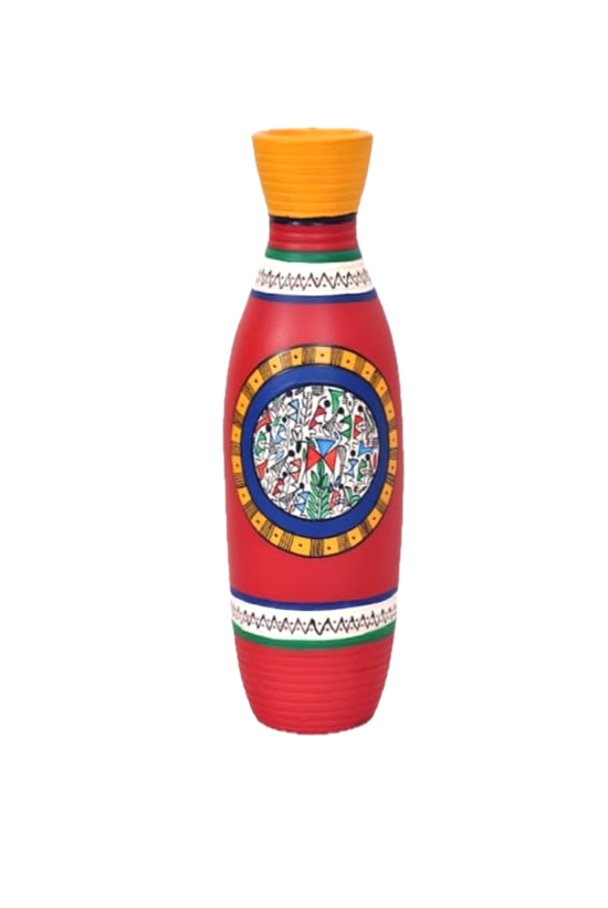 Handcrafted Terracotta Decorative Vase, Traditional Mandala Design, Red and Yellow, 1-Piece - Image 3