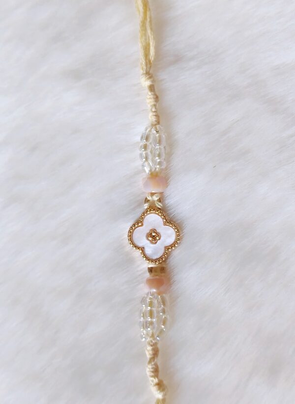 Yellow, Golden and White color with Flower Design Rakhi - Image 4