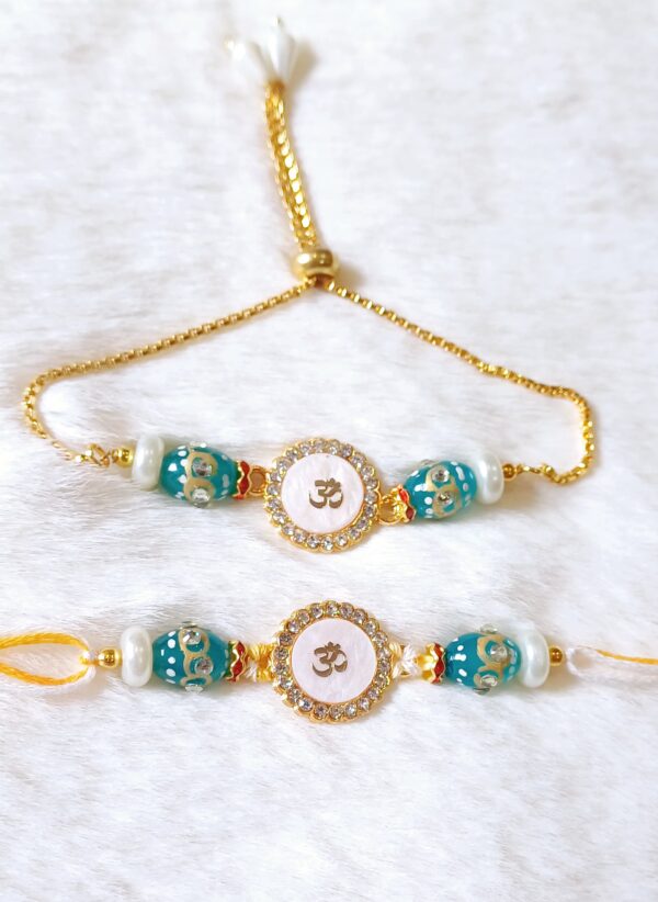 Light Blue and White color with Aum design Rakhi