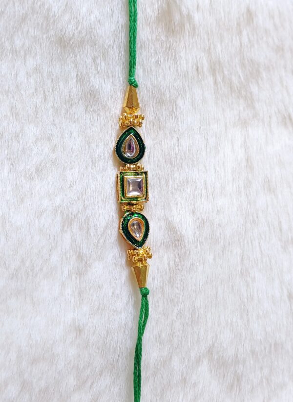 Green and Golden color with Square pearl Rakhi - Image 3