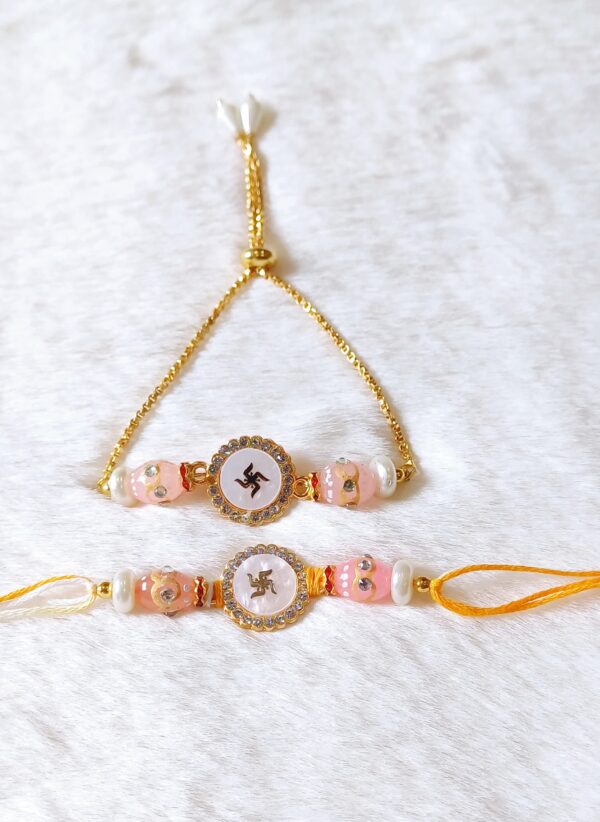 Light Pink and White color with Sathiya design Rakhi - Image 3