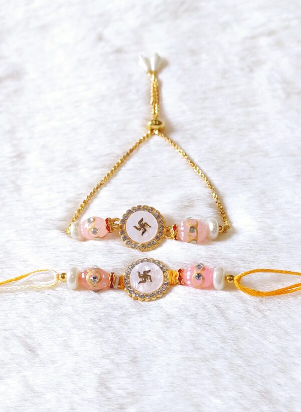 Light Pink and White color with Sathiya design Rakhi - Image 4