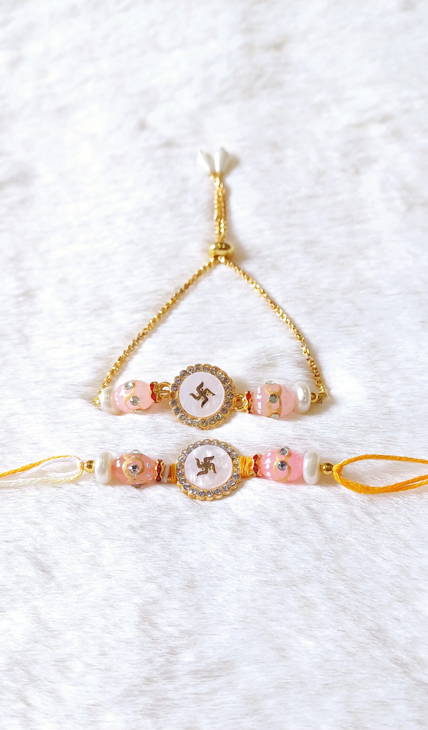 Light Pink and White color with Sathiya design Rakhi