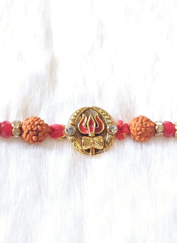 Pink and White color with Trishul and Rudraksha design Rakhi