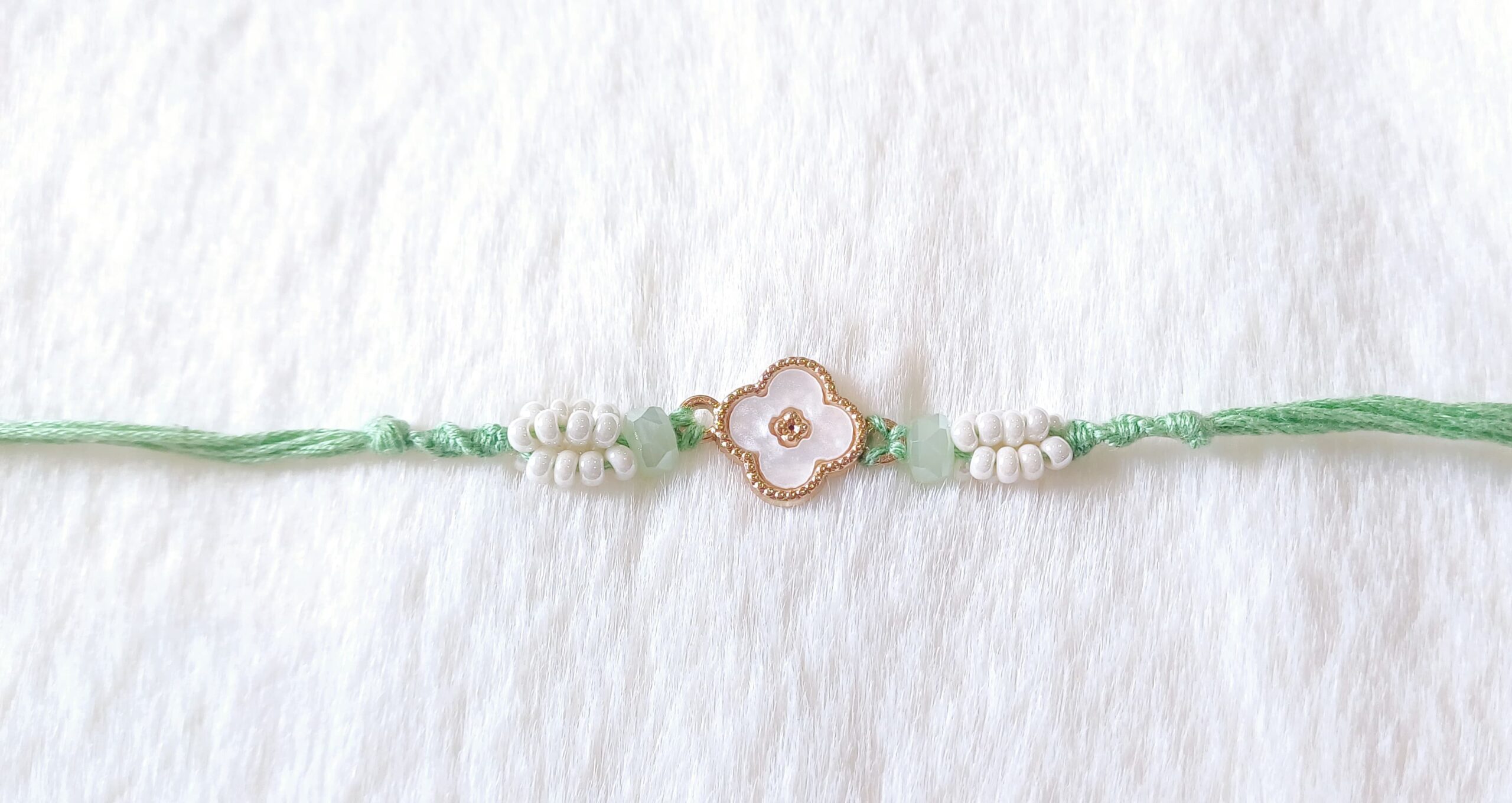 Light Green and White color with Flower Design Rakhi