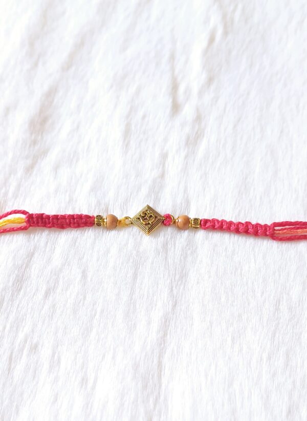 Pink color with Beads and Aum Rakhi - Image 2