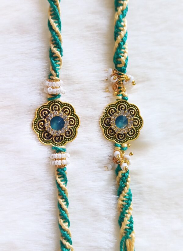 Green and Yelow color with Flower Design Rakhi