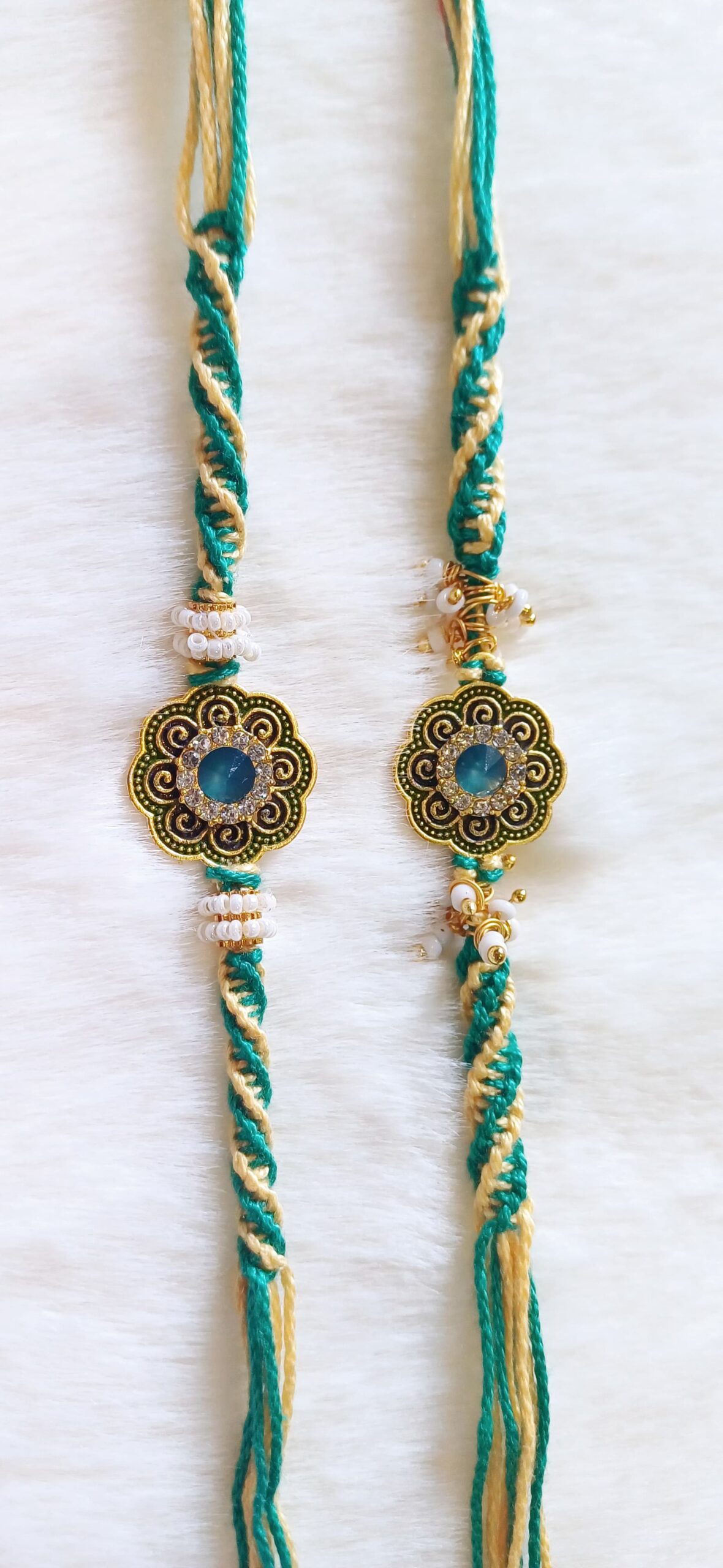 Green and Yelow color with Flower Design Rakhi