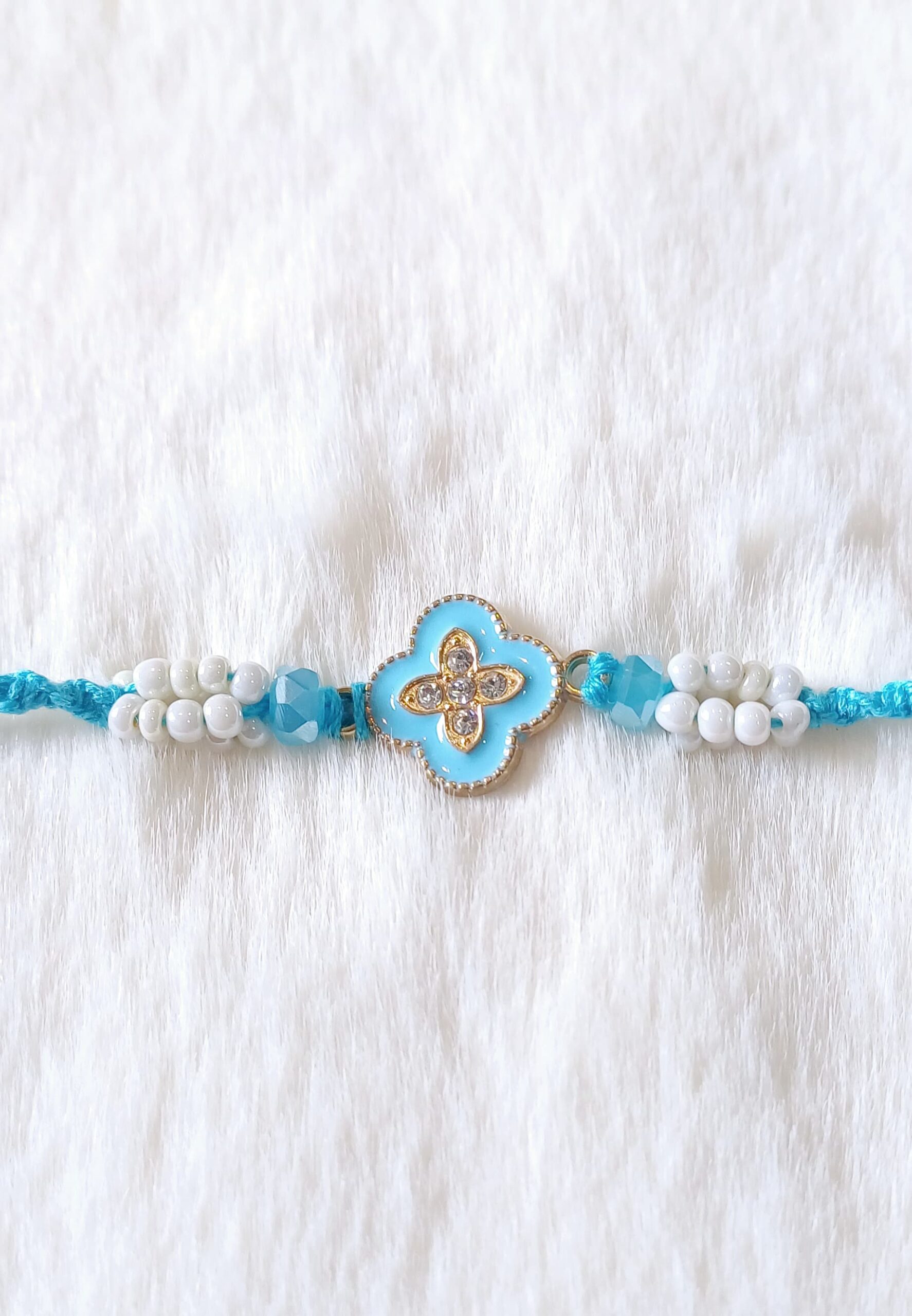 Blue and White color with Flower Design Rakhi