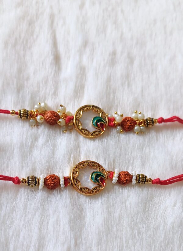 Red color with Rudraksha and Leaf design Rakhi - Image 7