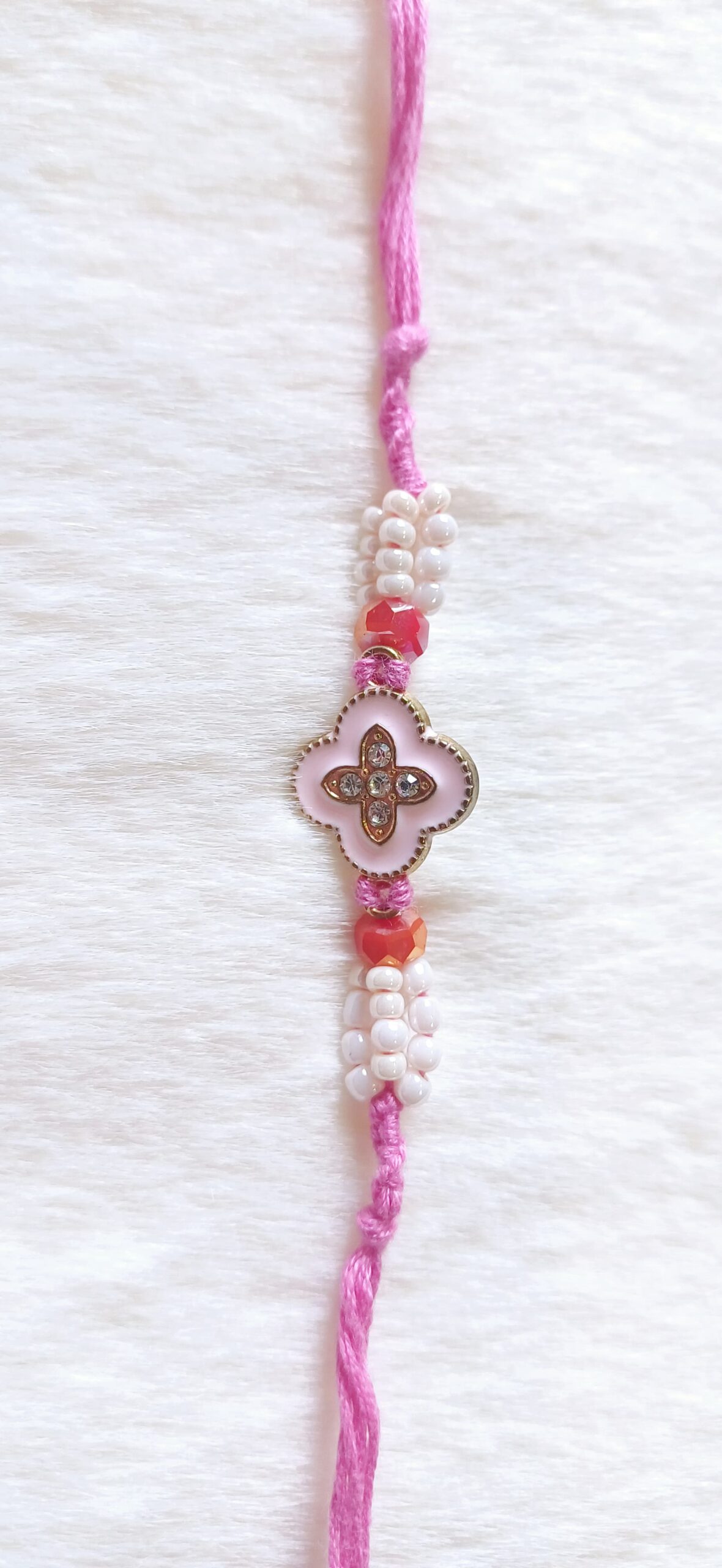 Pink and White color with Flower Design Rakhi