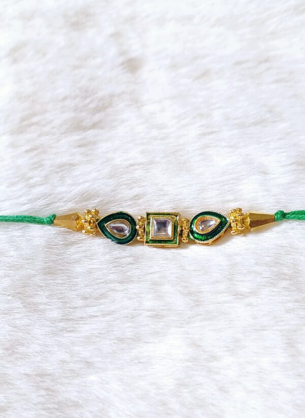 Green and Golden color with Square pearl Rakhi