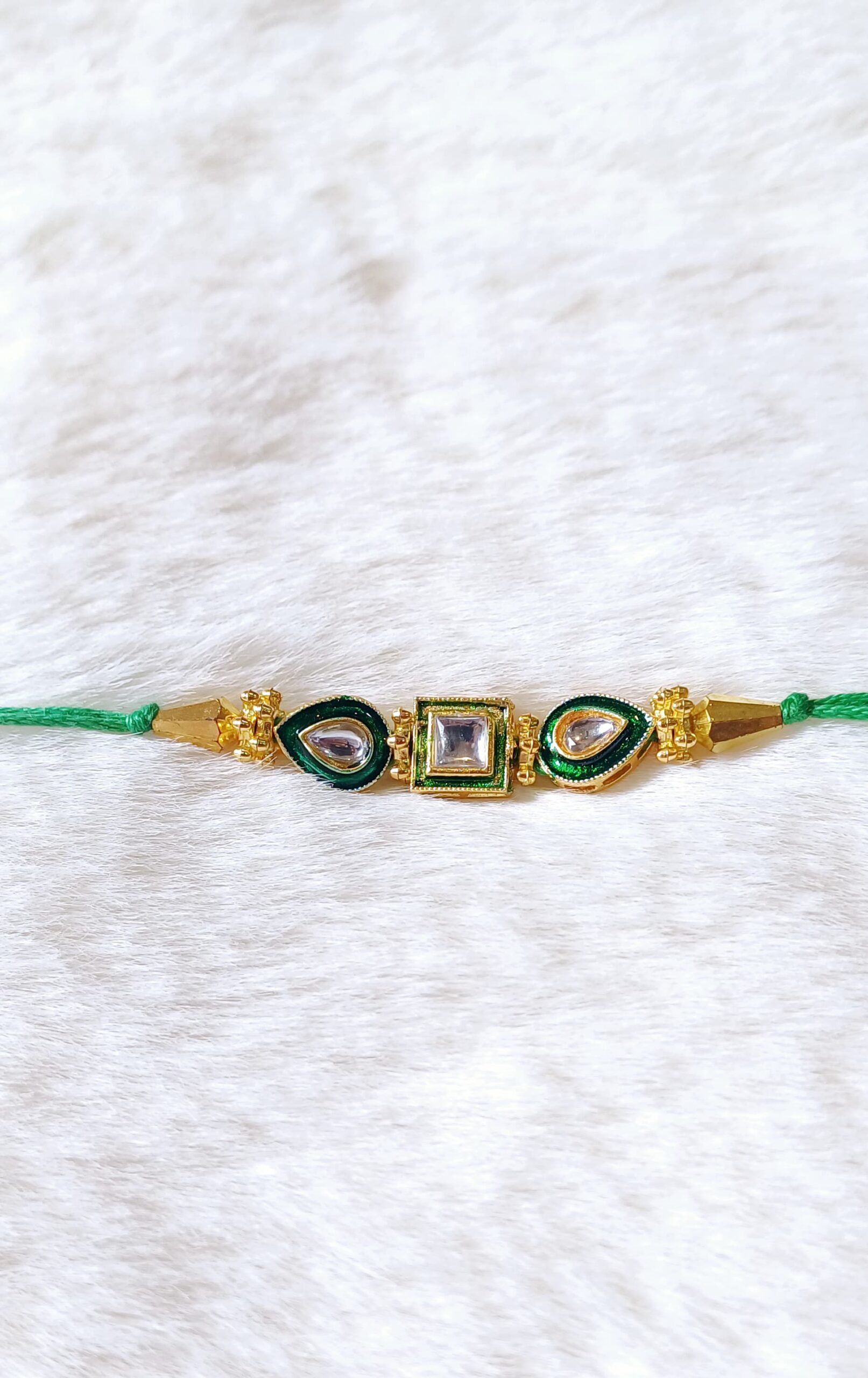 Green and Golden color with Square pearl Rakhi