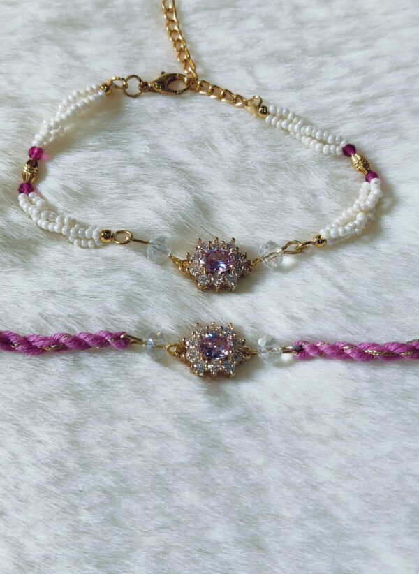 Couple Rakhi - White and Pink Pearls - Image 6