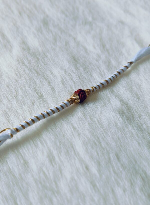 Light Blue and Golden color with Rudraksha Rakhi - Image 2