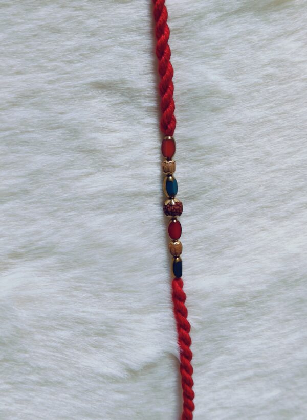 Red color with Rudraksha and Pearls in Blue and Red color - Image 2