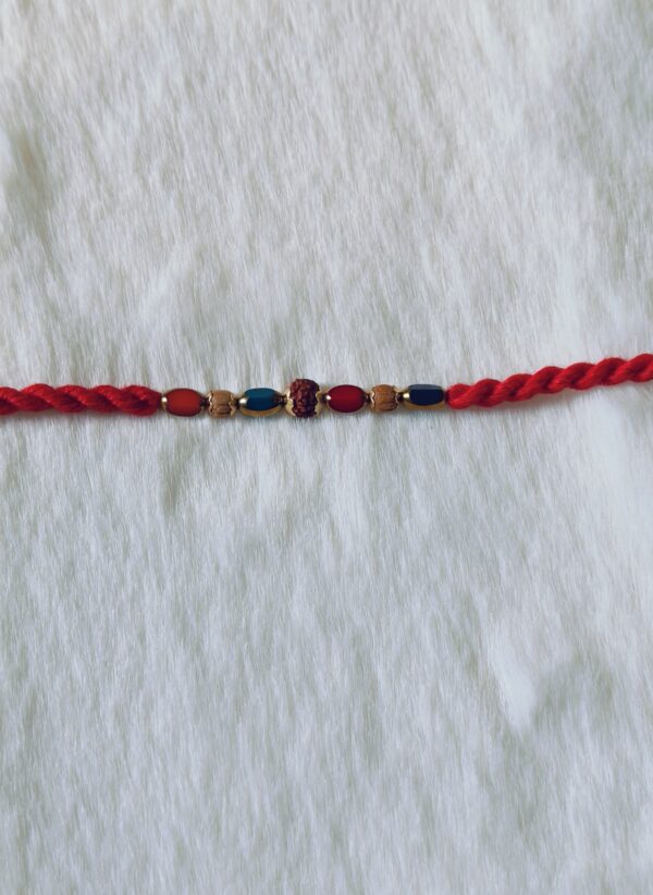 Red color with Rudraksha and Pearls in Blue and Red color - Image 4