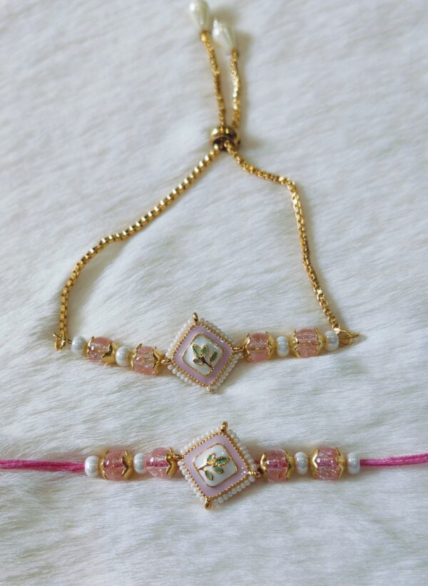 Pink Color with Green Flower in square design - Image 2