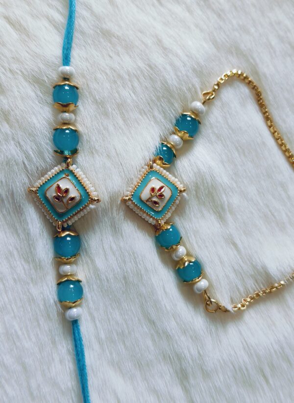 Light Blue Color with Red Flower in square design - Image 2