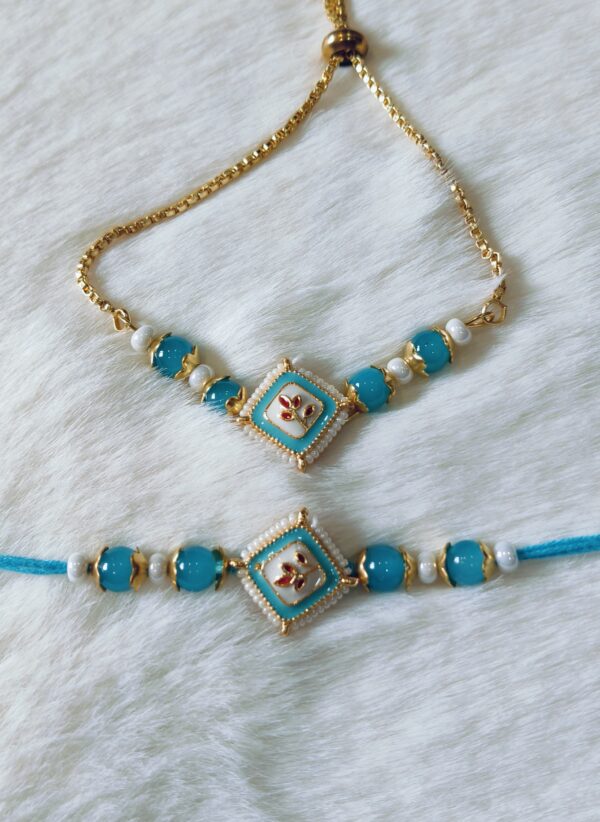 Light Blue Color with Red Flower in square design - Image 3
