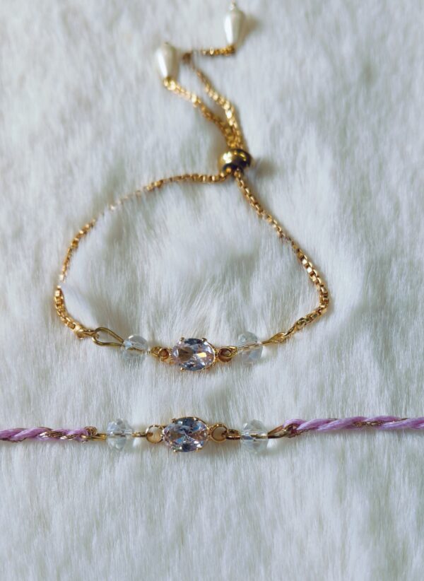 Couple Rakhi - Golden an pearls and Maroon Pearls - Image 2