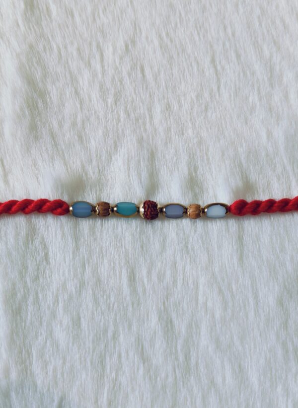 Red color with Rudraksha and Pearls in Blue and Light Blue color - Image 2