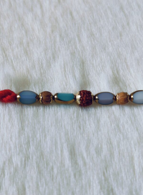 Red color with Rudraksha and Pearls in Blue and Light Blue color - Image 4