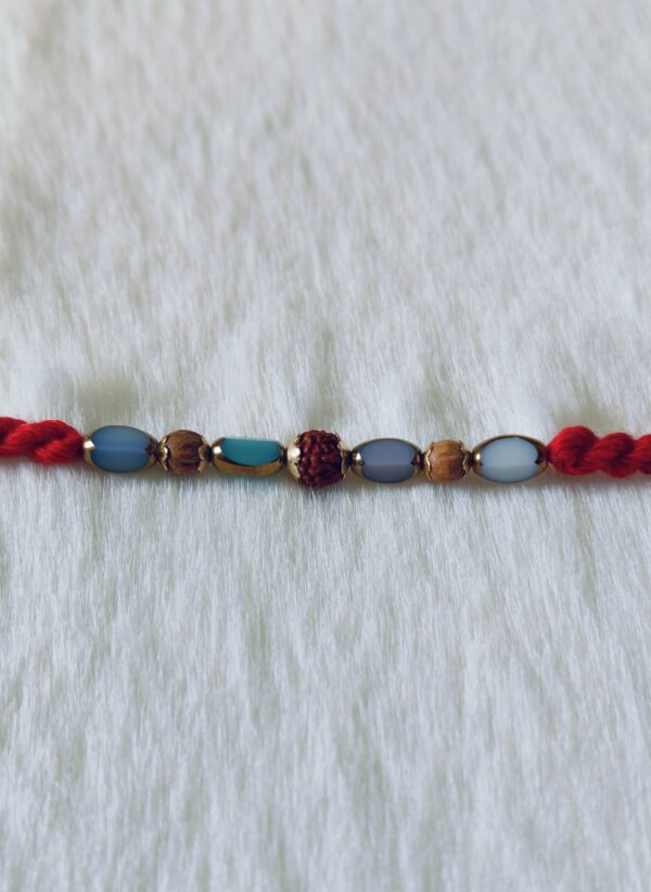 Red color with Rudraksha and Pearls in Blue and Light Blue color - Image 5