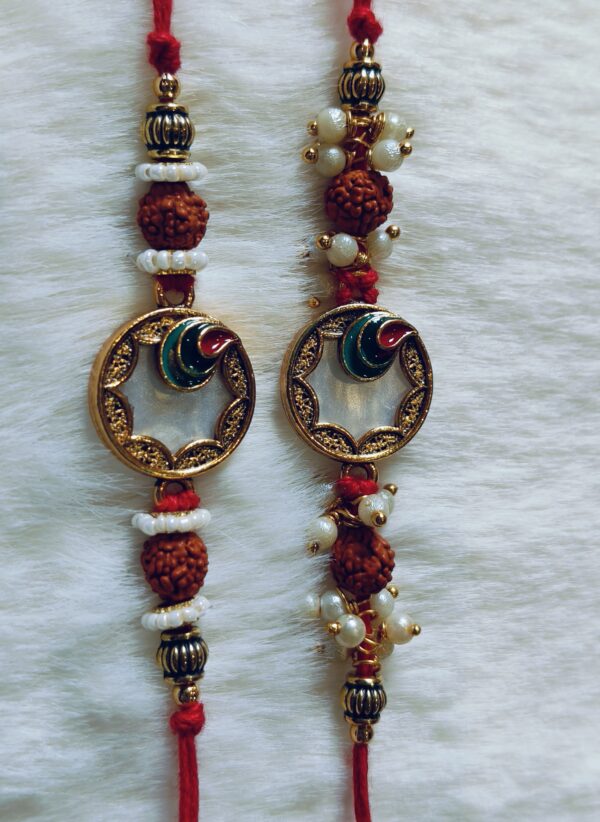 Red color with Rudraksha and Leaf design Rakhi - Image 6