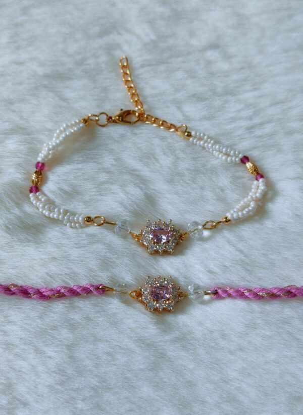 Couple Rakhi - White and Pink Pearls