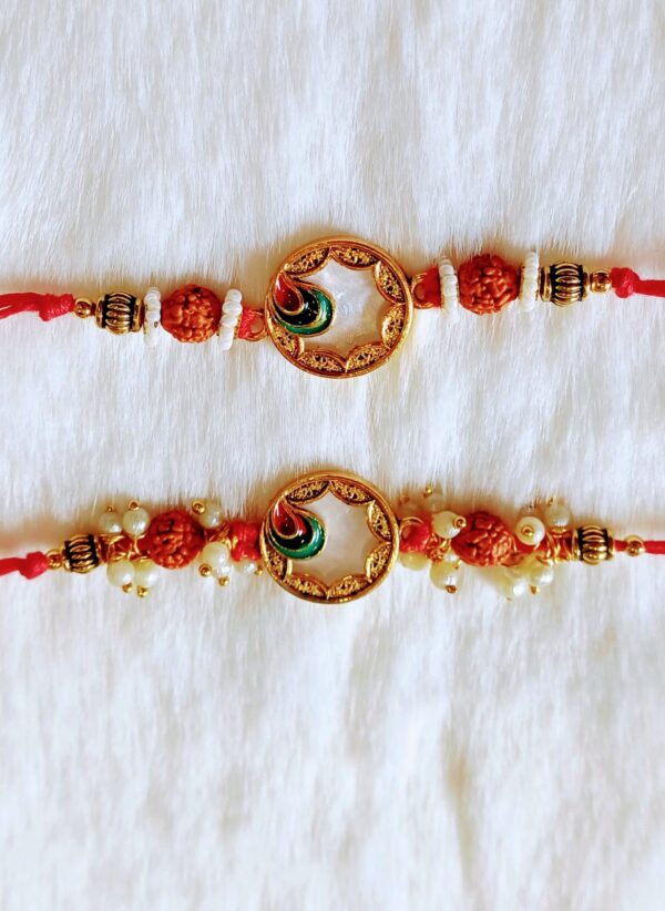 Red color with Rudraksha and Leaf design Rakhi